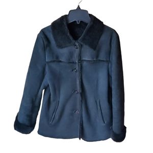 Genuine Black Shearling Sheepskin Coat S